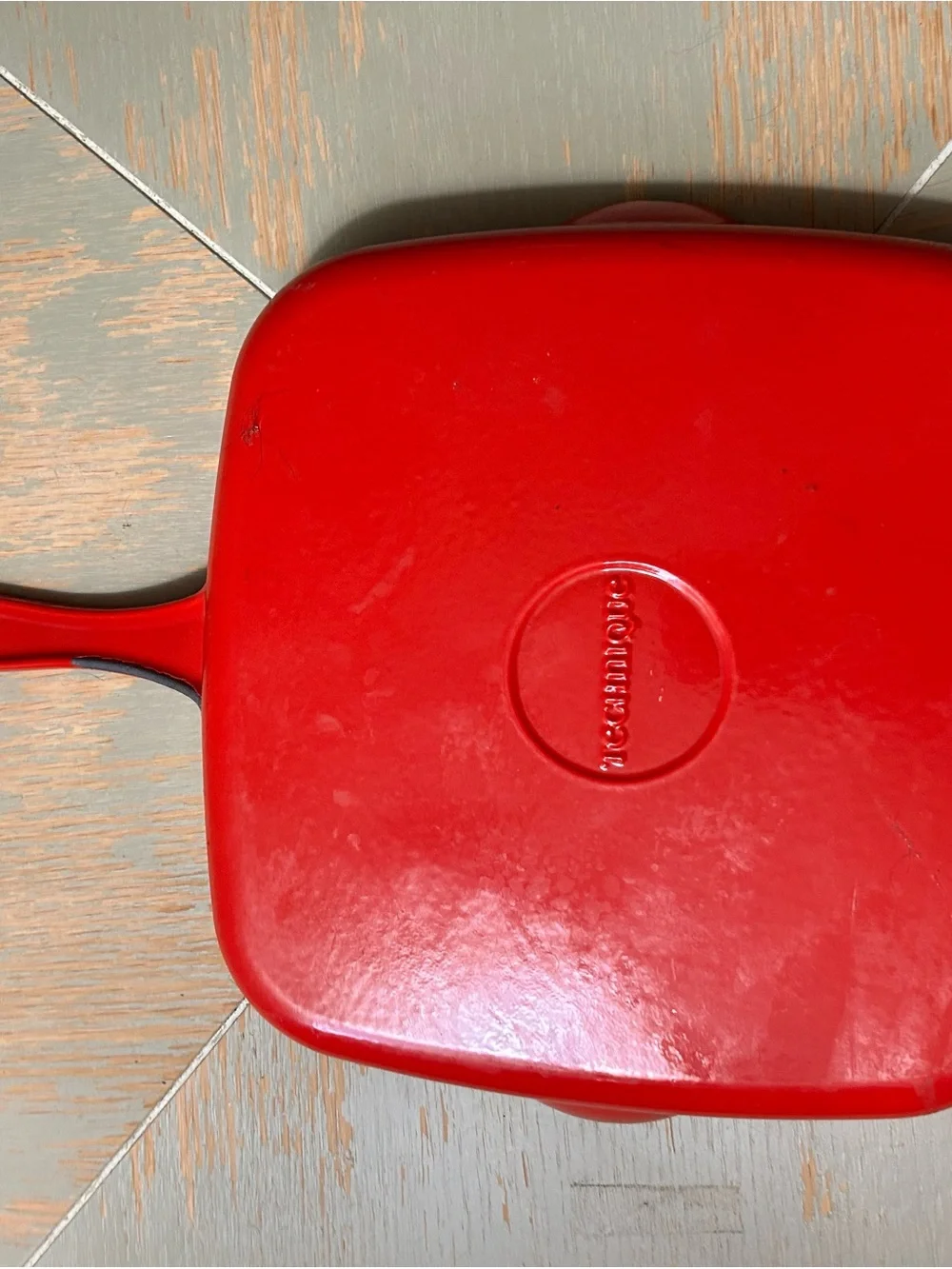 Red-Handled Square Cast Iron Grill Pan — Durable Nonstick Searing Skillet